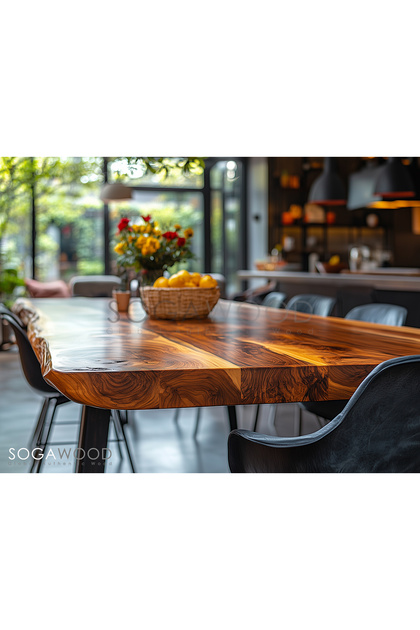 Doğal Masif Ceviz Ahşap Yemek Masası Naturel Kenar 260x100