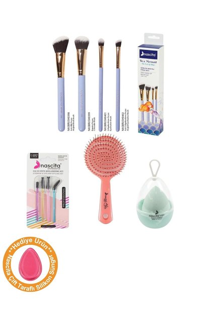 Hair Brush Mermaid Daily Makeup Brush Set Egg Sponge Eyebrow and Eyelash Shaping Set