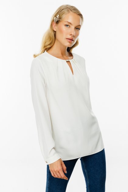 Chest-Cut-Out Blouse with Metal Accessories