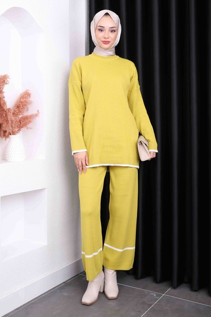 Oil Green Pants Knitwear Set