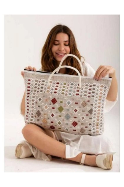 Kadın Örgü Halatlı Kumaş Seyahat Kilim Orta Boy Plaj Piknik Kamp Otantik Çantası