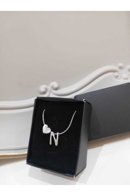 Women's Silver Steel Chain Heart Letter Necklace, Initial Letter Necklace