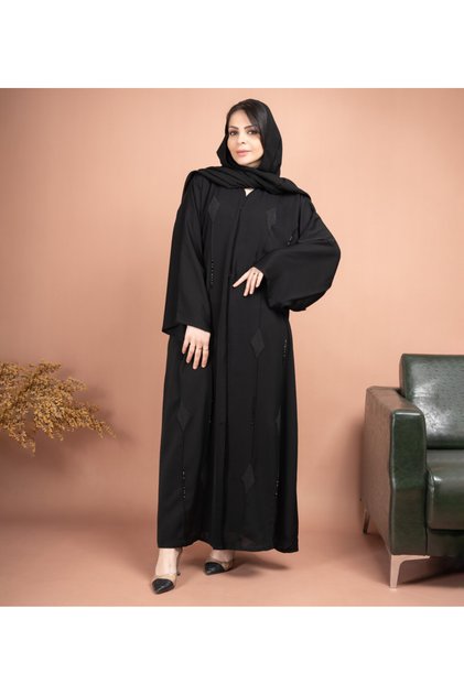Elegant Beads Embroidered Emirati Abaya AIK5066 Black