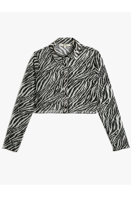Crop Shirt Zebra Pattern Buttoned Classic Collar