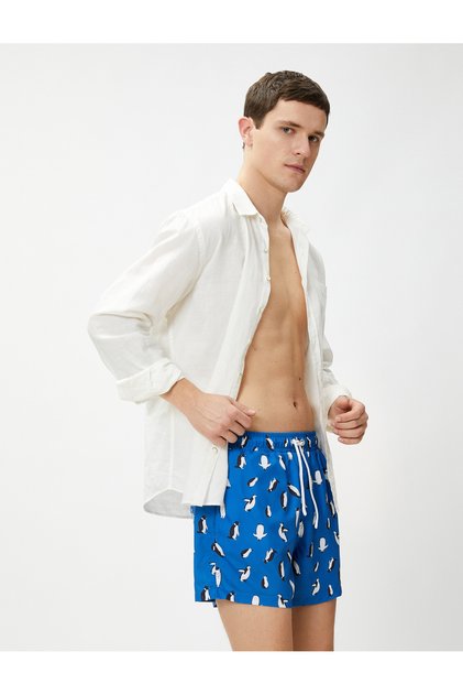 Swim Shorts Penguin Printed Waist Lace Pocket