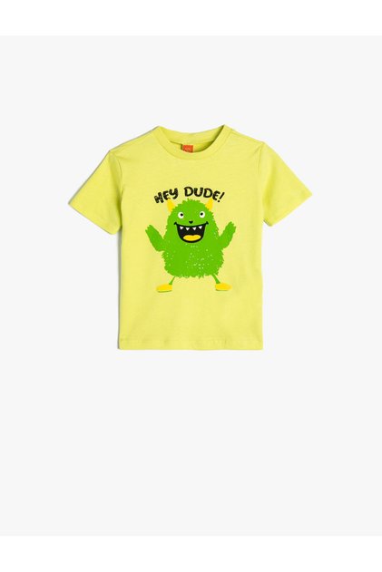 Monster Printed T-Shirt Short Sleeve Crew Neck Cotton