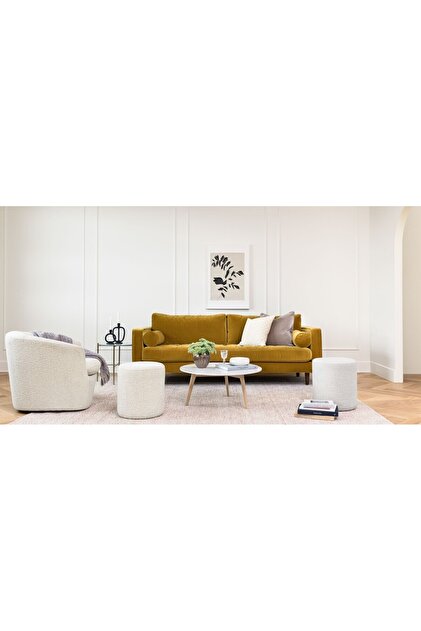 Molis, Özel Kadife Kumaş Yumuşak Soft Oturumlu Hardal Üçlü Kanepe - Home