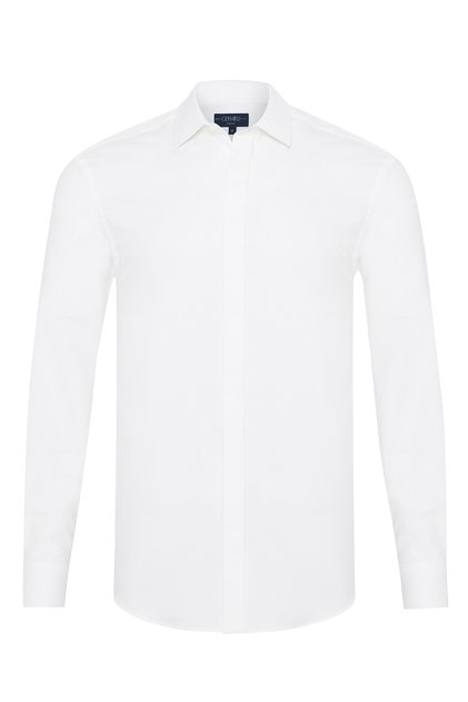 Beyaz Gizli Pat Soft Yaka Tailor Fit Diyagonal Desen Pamuk Gömlek