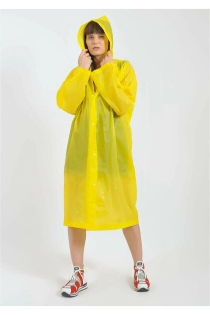 Super Luxury Eva Hooded Snap Raincoat Waterproof 0.32 Micron - Yellow Color