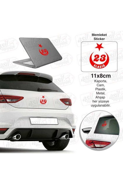 Elazığ Plate 23 Moon Star Red Sticker, Car, Vehicle, Label, Accessory, Tuning, Modified, Arma