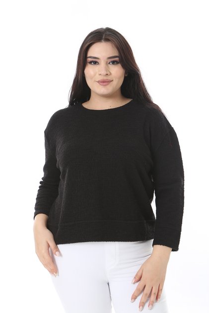 Women's Plus Size Black Back Snap Button Relaxed Fit Blouse 65N38684