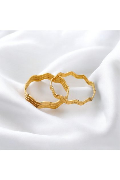 3’lu Kuyum Model Işçilik Zikzak Kıvrımlı Ajda Bilezik 19cm 316l Paslanmaz Çelik Gold Bilezik