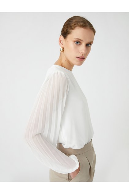 Tulle Blouse Sleeves Pleated