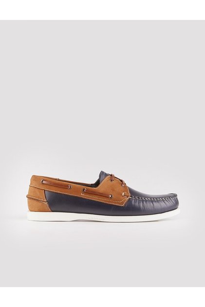 Genuine Leather Navy Blue Tan Men's Casual Shoes