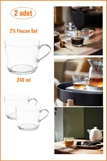 Cam Kupa Seti, 2'li Fincan Set, 240 Ml, 2 Adet