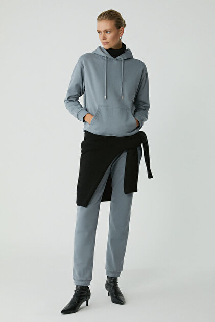 Candace Women's Relaxed Blue Sweatpants with Cotton Fleece Inside, Elastic Waist and Legs and Cord