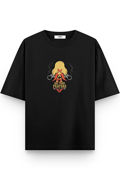 Overoz Samurai Jack Aku Sırt Baskılı Yarı Oversize Siyah T-shirt