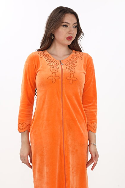 Velvet Winter Dress with Stone Embroidery Detail