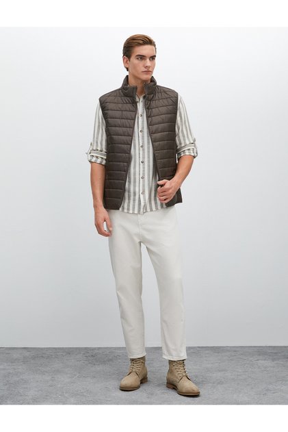 Basic Gabardine Trousers with Button Detail and Pockets