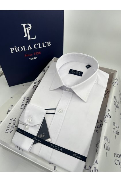 Erkek Gömlek Saten Likralı Slim Fit yaka düğmeli (Beyaz)