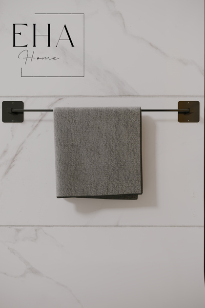 Siyah Yapışkanlı Vidalı Uzun havluluk Banyo Havlu Askısı