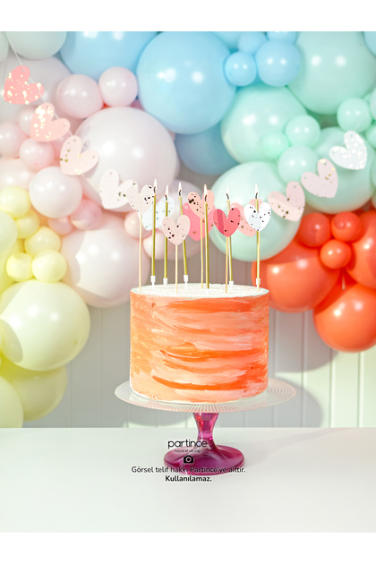 3 Parça Set Pembe Kalp Doğum Günü Pasta Süsü Cake Topper Banner Ve Metalik Gold Mum Bride Parti Seti