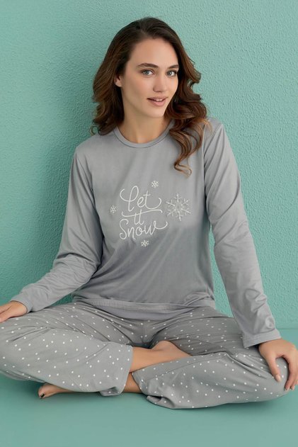 Kadın Uzun Kol Sandy Gri Pijama Takım C1T9N1O02-22