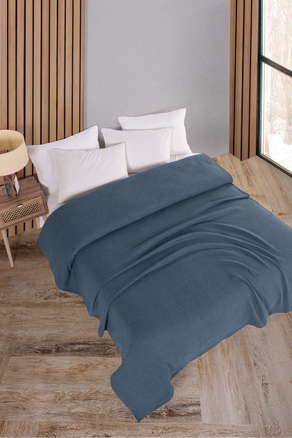 Cotton Maya Light Indigo Pique Bedspread Double - 200X230 cm