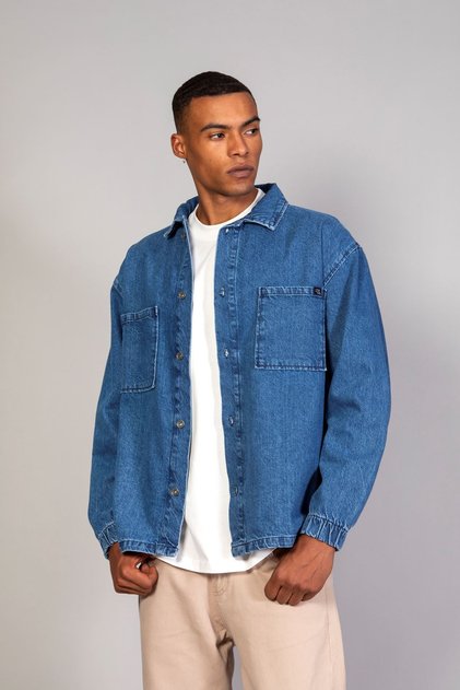 Men's Shirt Model Oversize Denim Dark Blue Jacket