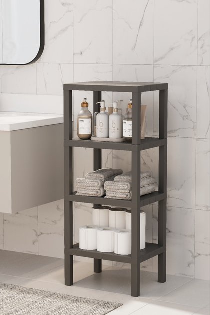 Ombeg Decorative 4-Tier Plastic Multi-Purpose Bathroom Organizer Flower Pot Bookshelf Grey Organizer
