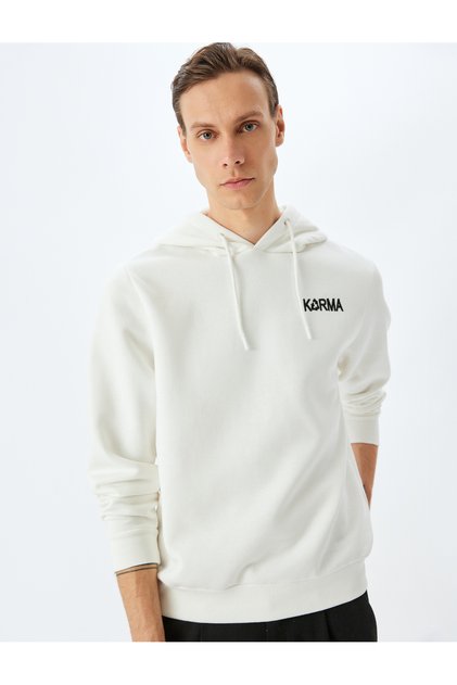 Cotton Blended Raster Slogan Printed Hooded Sweatshirt