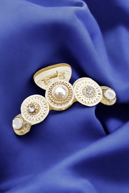 Lace Metal Pearl Transparent Latch Buckle Gold 10 Cm.