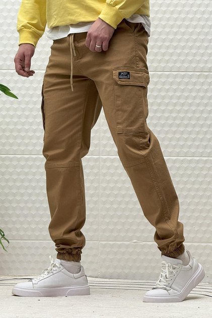 Men's Elastic Waist Lycra Cargo Pocket Gabardine Trousers