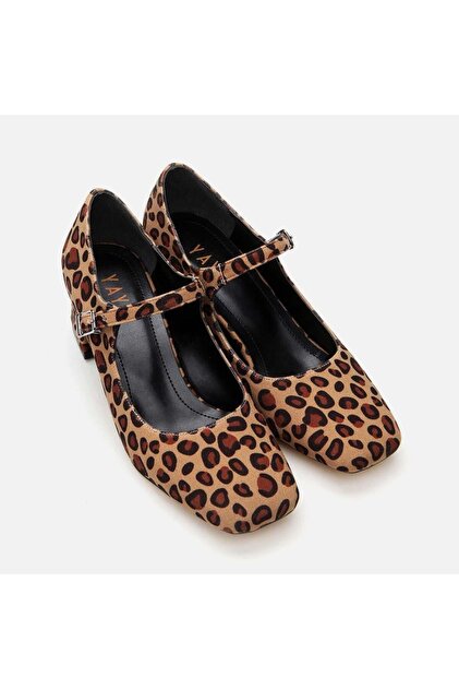 Yaya by Hotiç Mary Jane Leopar Desenli Kadın Kalın Topuklu