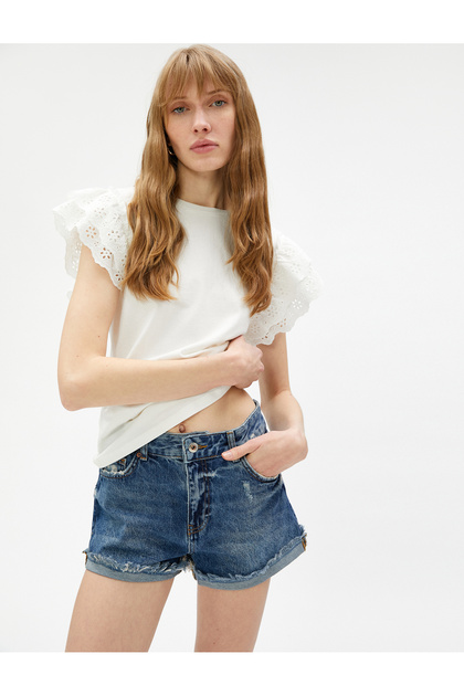 Scalloped Detailed Ruffle T-Shirt Cotton