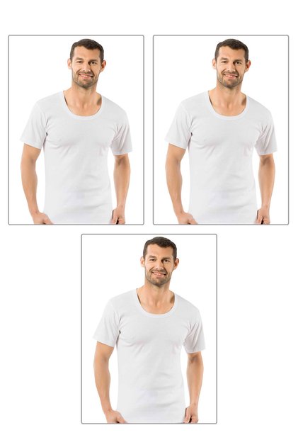 Özkan 0115 3-Pack Men's 100% Cotton Rib Fabric Stretchy Comfortable Wide Collar Short Sleeve Undershirt Undershirt