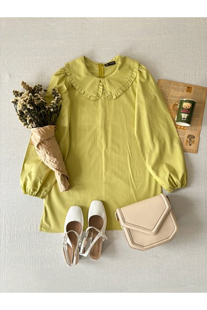 Pistachio Green Baby Collar Long Poplin Tunic