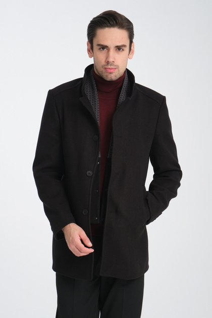 Men's Cashmere Thick Coat Overcoat Standard Fit with Rib Collar