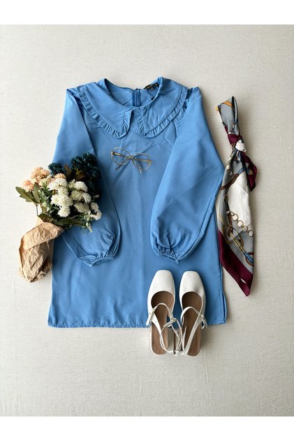 Baby Blue Baby Collar Long Poplin Tunic