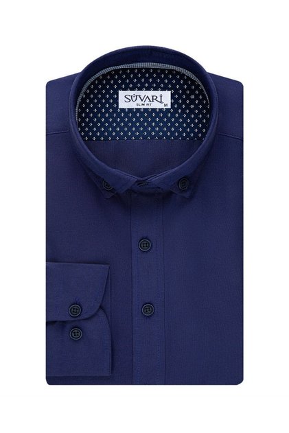 Süvari Dar Kesim Oxford Uzun Kol Lacivert Gömlek