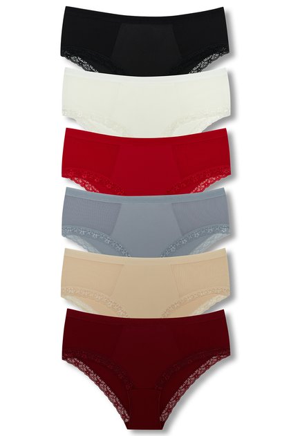 6-Piece Interlock Tulle Detailed Women's High Waist Panties with Elastic Waist