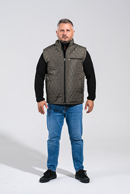 Derin Mavi Thick Quilted Thick Inner Fleece Winter Luxury Vest