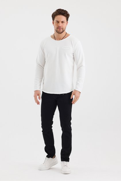 Kesik Cep Detaylı Uzun Kollu Rahat Kesim Sweetshirt