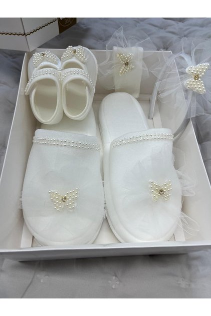 Mother Baby Slippers Crown Bandana Shoes Maternity Set