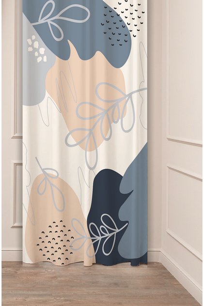 Bohemian Leaf Patterned Digital Printed Background Curtain (Single Panel) Pastel Colored Modern Design Background Curtain