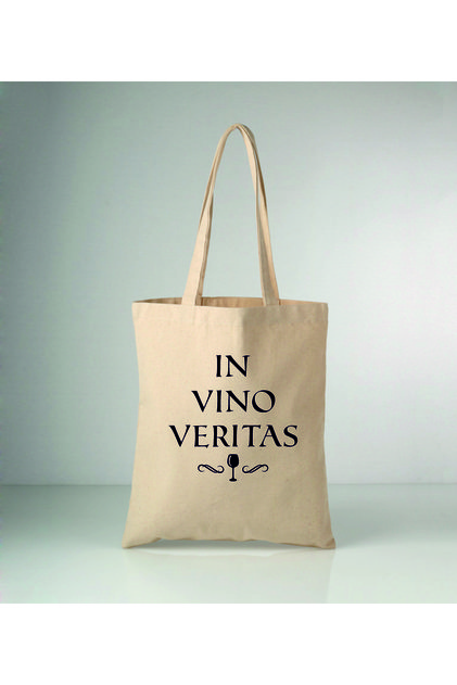حقيبة كتف من القماش الخام بطباعة IN vino Veritas