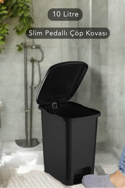 10 Litre Siyah Pedallı Banyo ve Mutfak Çöp Kovası