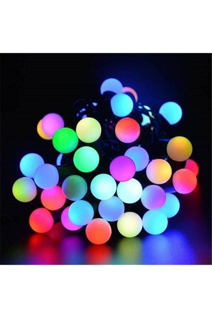 Boncuk Top Led Işık Rgb Fişli Yanıp Sönen 5 Metre 28 Top Yılbaşı Doğum Günü Parti Dekor Ağaç Süsleme