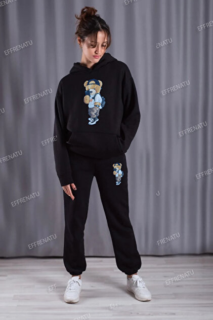 Hila Fashion Bottom Top Tracksuit Set - Black Printed Oversize Unisex