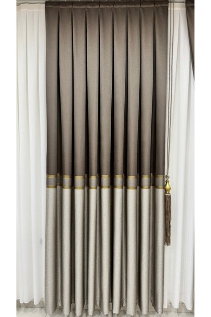 Panel Background Curtain with Stripes Cappuccino Gray (Single Panel)